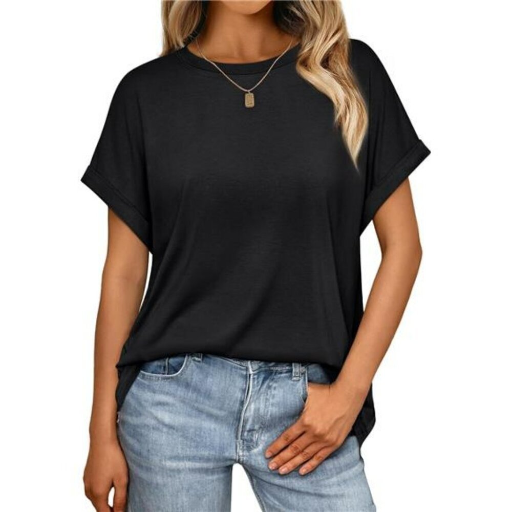 AUTOMET Oversized Summer T Shirt Womens Casual Short Sleeve Work Top 2025
